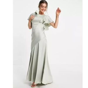 ASOS DESIGN Bridesmaid flutter sleeve satin maxi dress (Perfect Easter Dress)